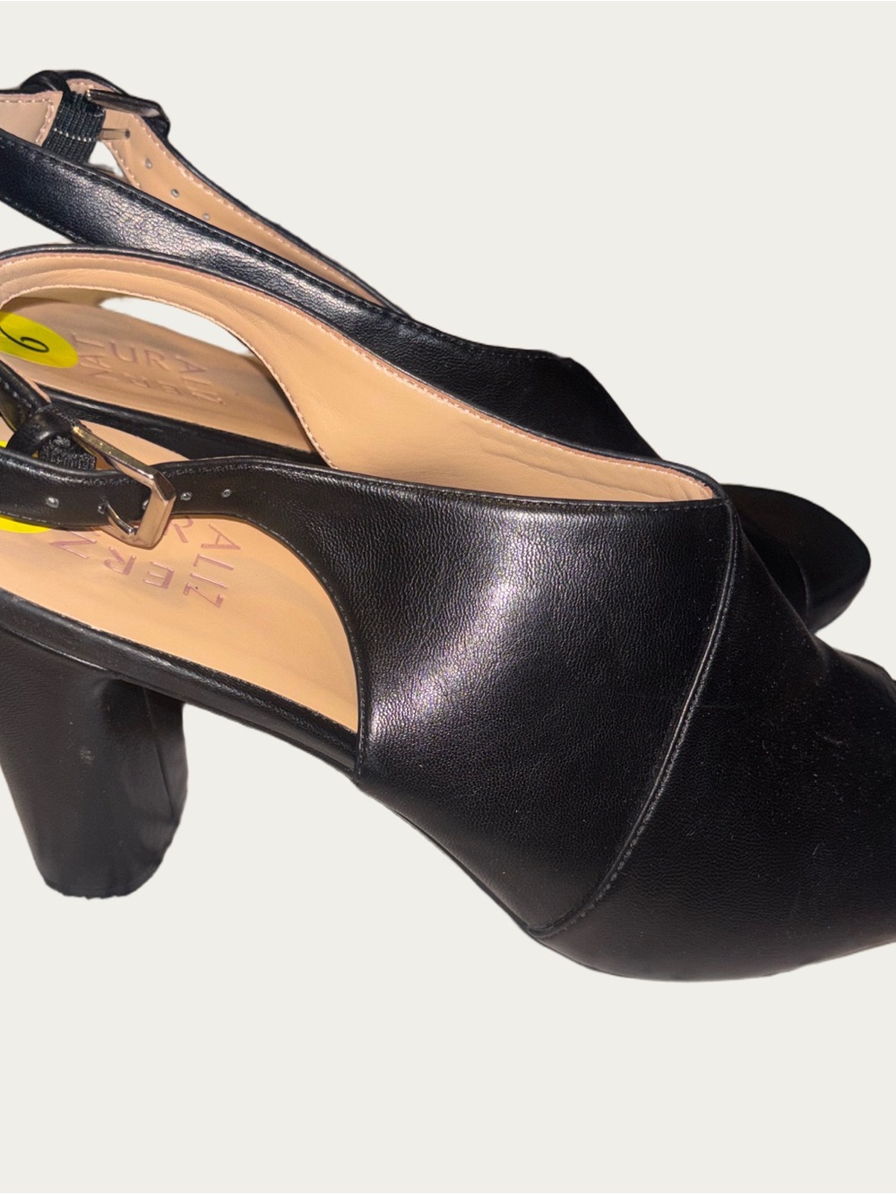 Naturalizer Black Leather Slingback Block Heel Sandals